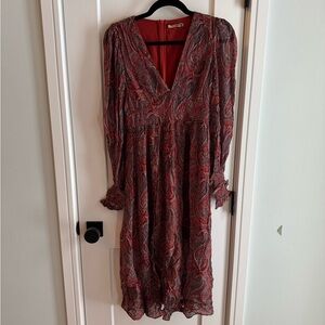 Thurley Red and Black Paisley Long Sleeve Dress